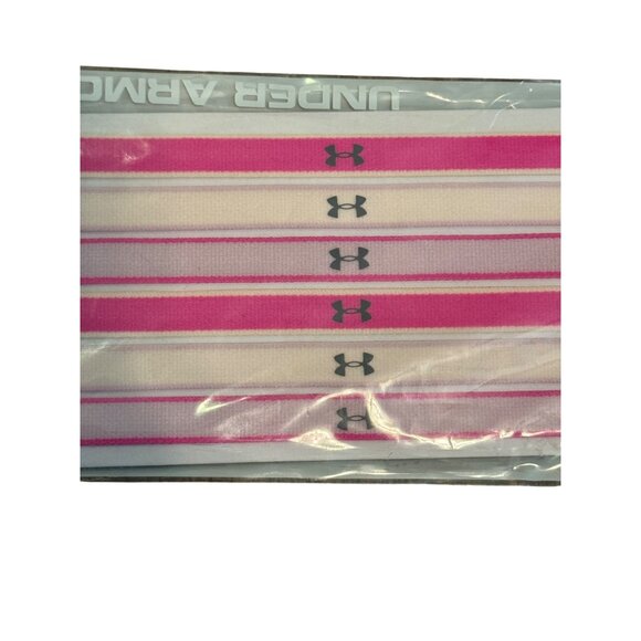 Under Armour Womens 6-Pack Elastic Headbands Pink & White Adjustable Non-Slip - Picture 3 of 7